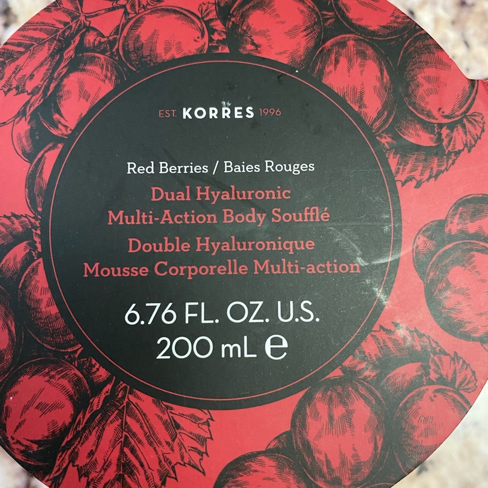 Korres Red Berries Dual Hyaluronic Multi action body soufflé 6.7 FL  ounces US